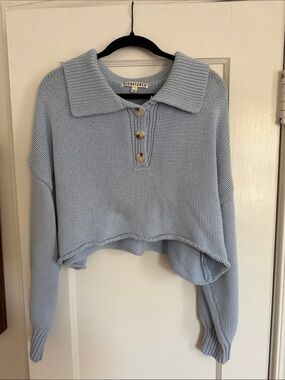 SIGNATURE8 Pale Blue Cropped Polo Knit Sweater